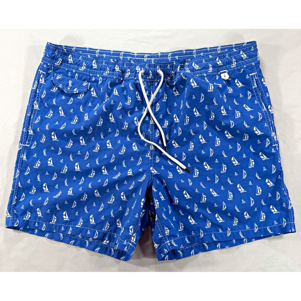Polo Ralph Lauren Swim Trunks Men's XL Blue Sailboat Print Mesh Lined Pockets